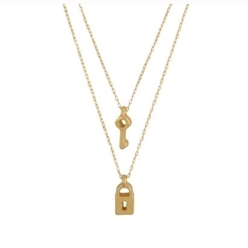 Double Layer Lock & Key Pendant Necklace